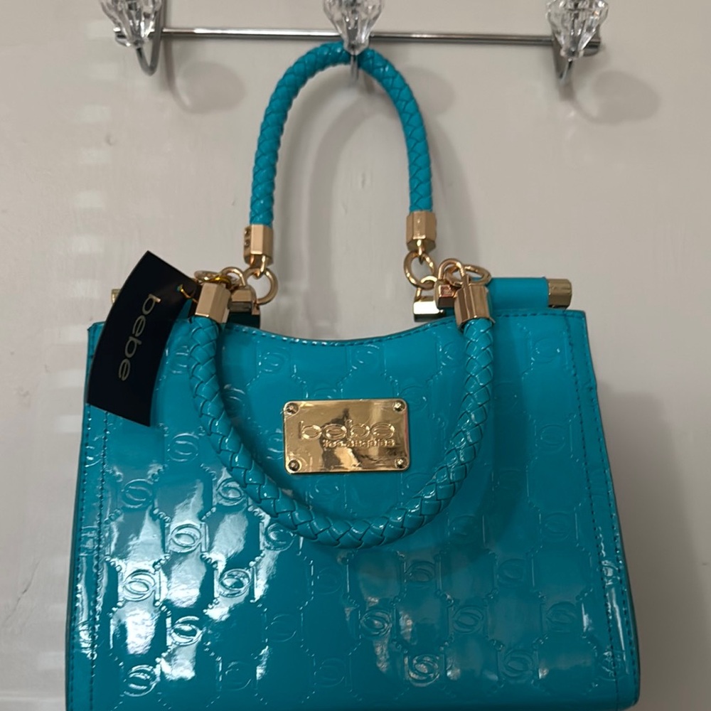 Bebe Blue Satchel with Gold Hardware and Textured Finish